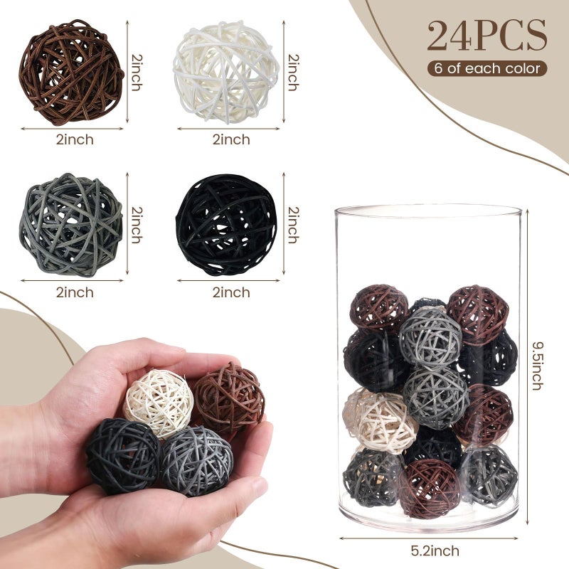 DomeStar 24PCS Brown Decorative Balls for Bowl Centerpiece  2 Inch Rattan Balls Bowl Fillers Decor - Wicker Twig Orbs Spheres  Wedding Home Vase Table Decor - Image 2